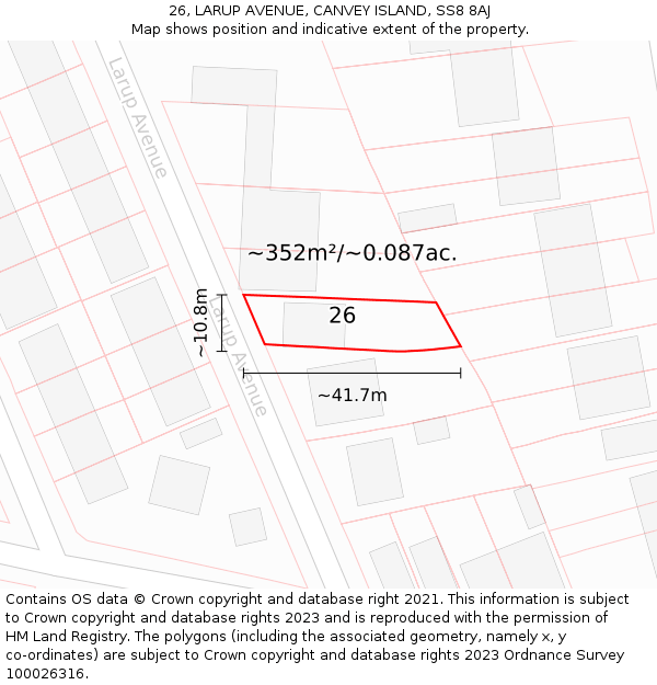 26, LARUP AVENUE, CANVEY ISLAND, SS8 8AJ: Plot and title map