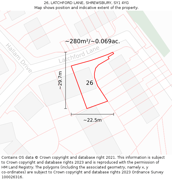 26, LATCHFORD LANE, SHREWSBURY, SY1 4YG: Plot and title map