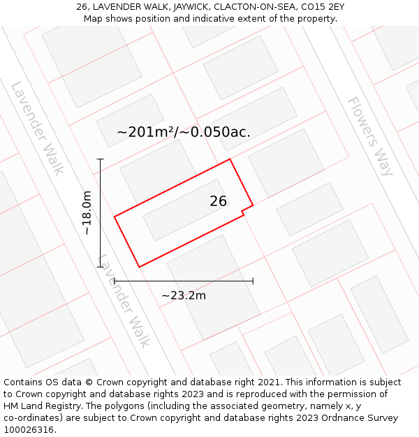 26, LAVENDER WALK, JAYWICK, CLACTON-ON-SEA, CO15 2EY: Plot and title map