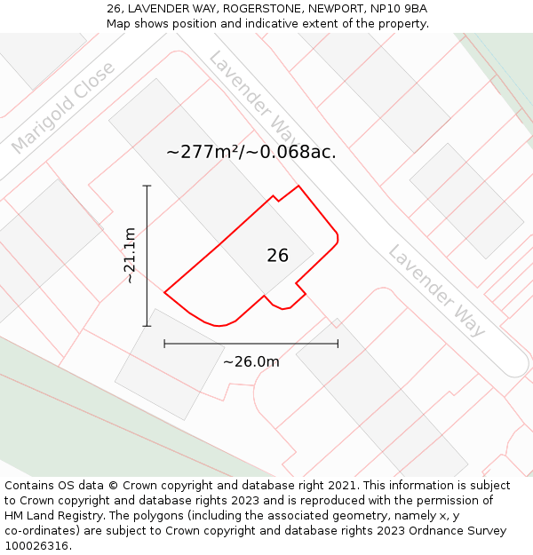 26, LAVENDER WAY, ROGERSTONE, NEWPORT, NP10 9BA: Plot and title map