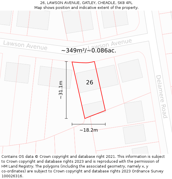 26, LAWSON AVENUE, GATLEY, CHEADLE, SK8 4PL: Plot and title map