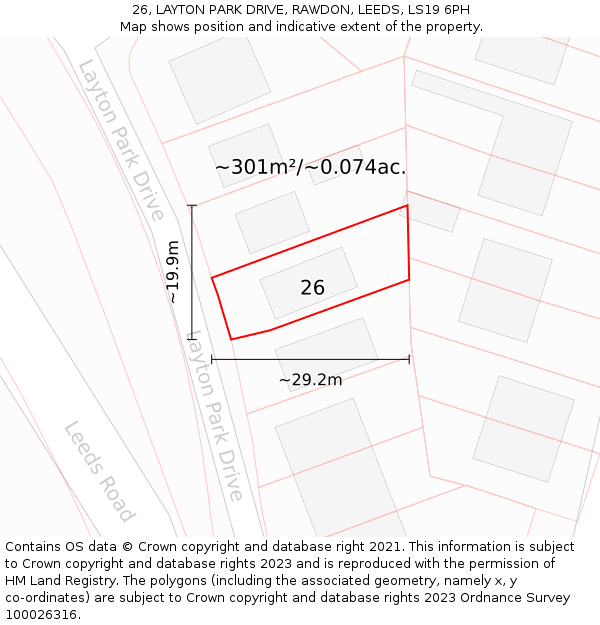 26, LAYTON PARK DRIVE, RAWDON, LEEDS, LS19 6PH: Plot and title map