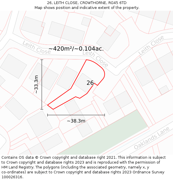 26, LEITH CLOSE, CROWTHORNE, RG45 6TD: Plot and title map