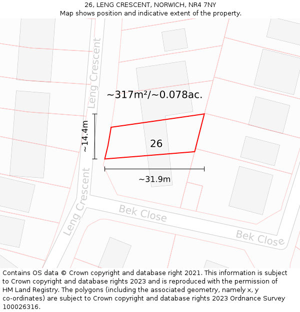 26, LENG CRESCENT, NORWICH, NR4 7NY: Plot and title map