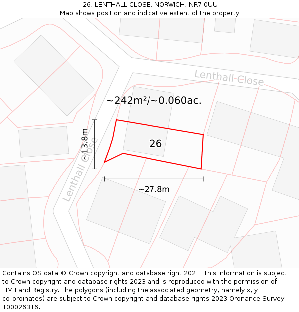 26, LENTHALL CLOSE, NORWICH, NR7 0UU: Plot and title map
