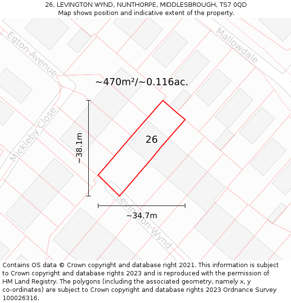26, LEVINGTON WYND, NUNTHORPE, MIDDLESBROUGH, TS7 0QD: Plot and title map