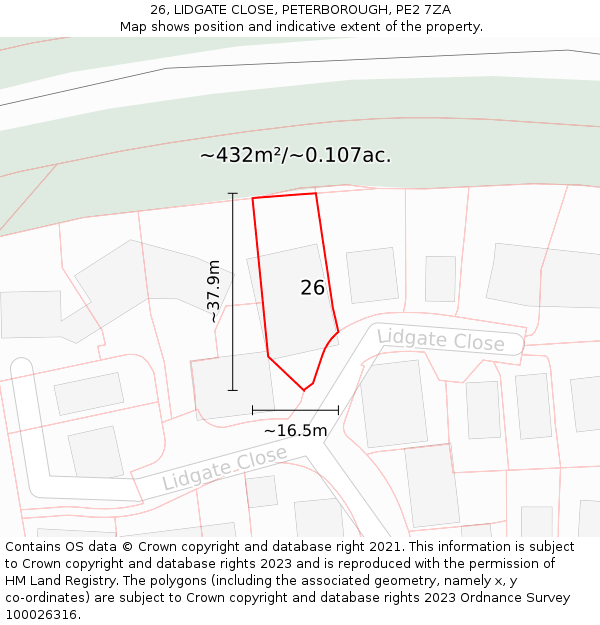 26, LIDGATE CLOSE, PETERBOROUGH, PE2 7ZA: Plot and title map