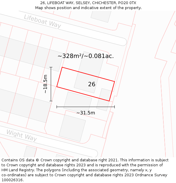 26, LIFEBOAT WAY, SELSEY, CHICHESTER, PO20 0TX: Plot and title map