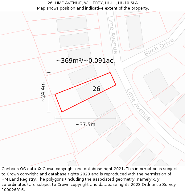 26, LIME AVENUE, WILLERBY, HULL, HU10 6LA: Plot and title map