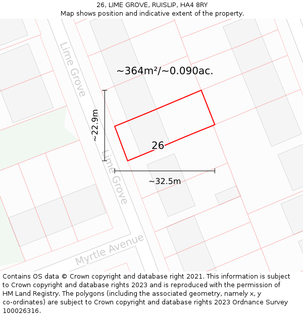 26, LIME GROVE, RUISLIP, HA4 8RY: Plot and title map