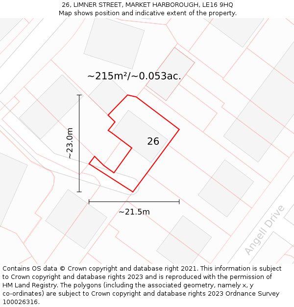 26, LIMNER STREET, MARKET HARBOROUGH, LE16 9HQ: Plot and title map