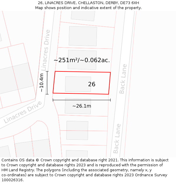 26, LINACRES DRIVE, CHELLASTON, DERBY, DE73 6XH: Plot and title map