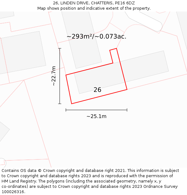 26, LINDEN DRIVE, CHATTERIS, PE16 6DZ: Plot and title map