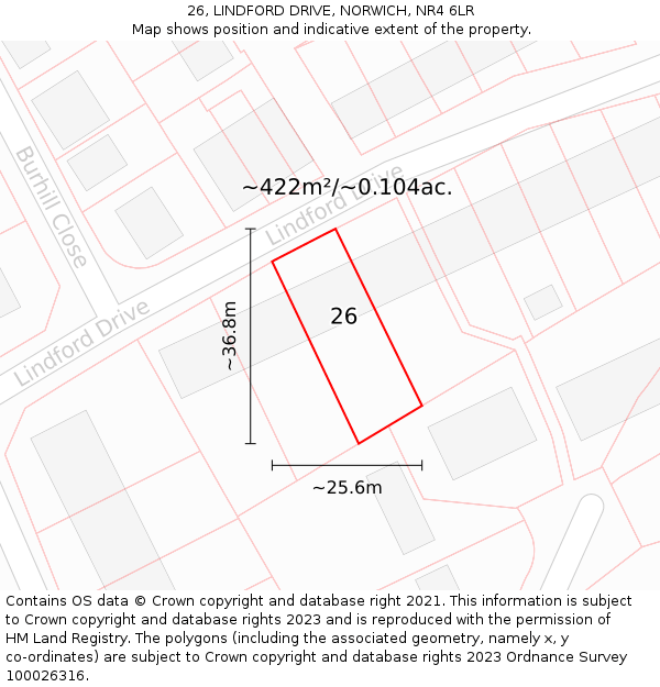 26, LINDFORD DRIVE, NORWICH, NR4 6LR: Plot and title map