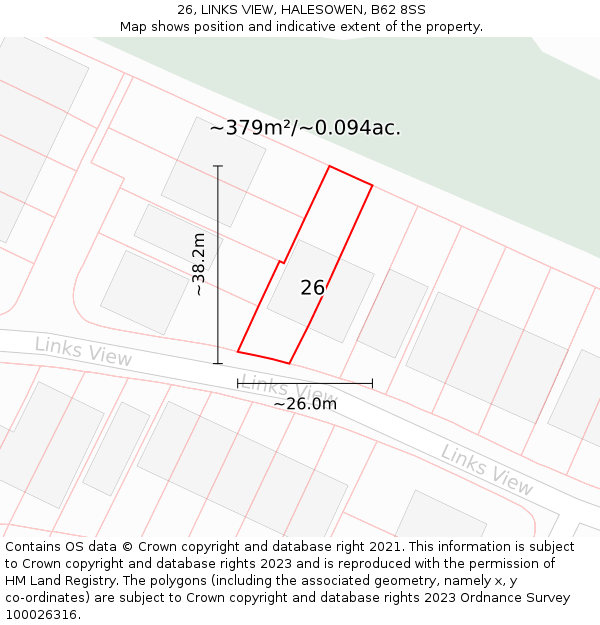 26, LINKS VIEW, HALESOWEN, B62 8SS: Plot and title map