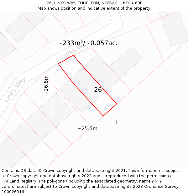 26, LINKS WAY, THURLTON, NORWICH, NR14 6RF: Plot and title map