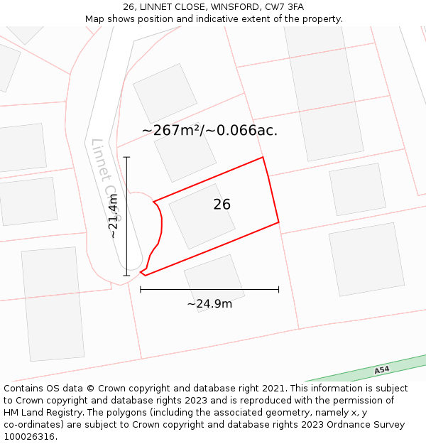 26, LINNET CLOSE, WINSFORD, CW7 3FA: Plot and title map