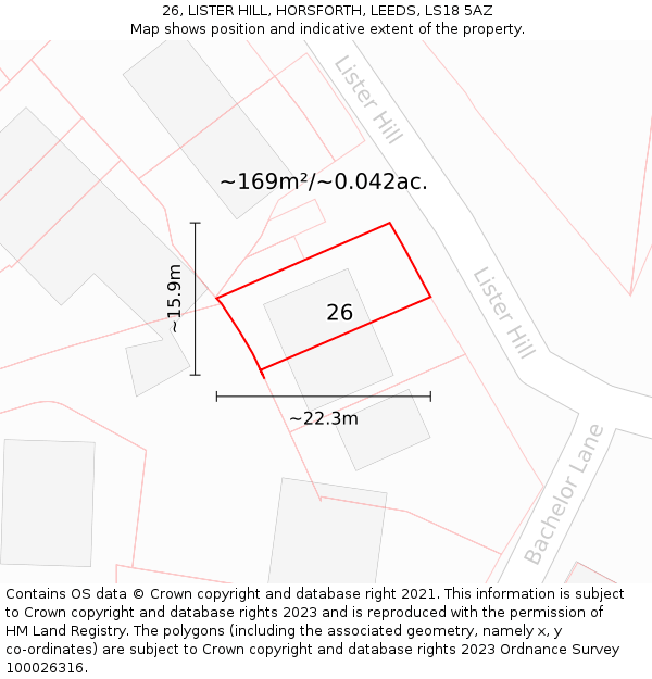 26, LISTER HILL, HORSFORTH, LEEDS, LS18 5AZ: Plot and title map
