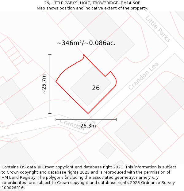 26, LITTLE PARKS, HOLT, TROWBRIDGE, BA14 6QR: Plot and title map
