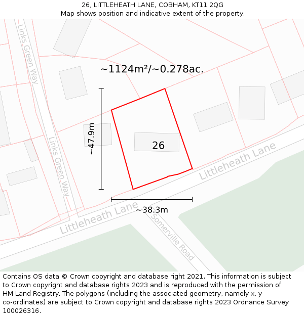 26, LITTLEHEATH LANE, COBHAM, KT11 2QG: Plot and title map