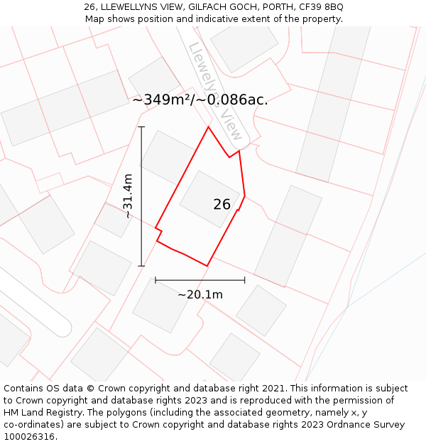 26, LLEWELLYNS VIEW, GILFACH GOCH, PORTH, CF39 8BQ: Plot and title map