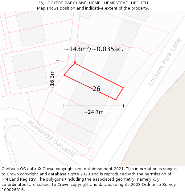 26, LOCKERS PARK LANE, HEMEL HEMPSTEAD, HP1 1TH: Plot and title map