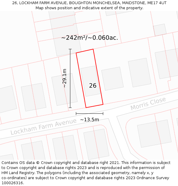 26, LOCKHAM FARM AVENUE, BOUGHTON MONCHELSEA, MAIDSTONE, ME17 4UT: Plot and title map