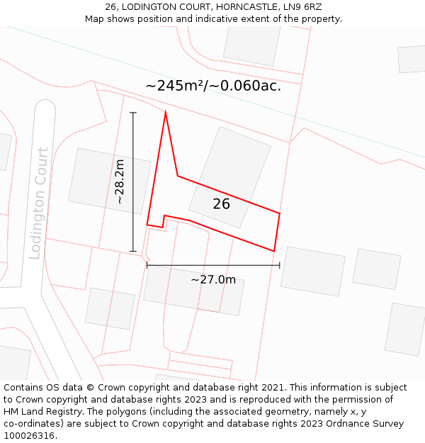 26, LODINGTON COURT, HORNCASTLE, LN9 6RZ: Plot and title map
