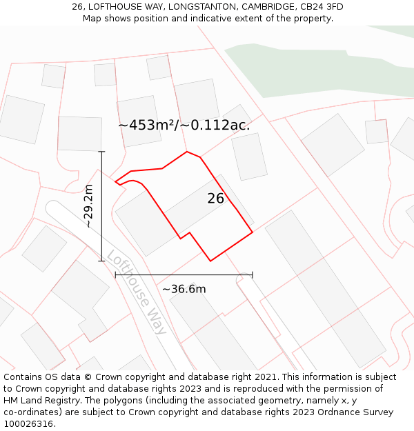 26, LOFTHOUSE WAY, LONGSTANTON, CAMBRIDGE, CB24 3FD: Plot and title map