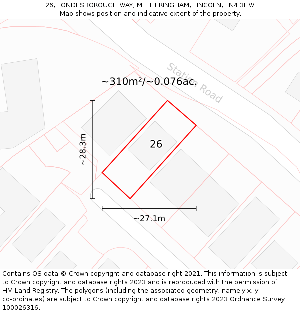 26, LONDESBOROUGH WAY, METHERINGHAM, LINCOLN, LN4 3HW: Plot and title map