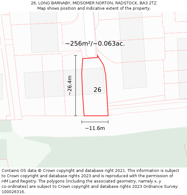 26, LONG BARNABY, MIDSOMER NORTON, RADSTOCK, BA3 2TZ: Plot and title map