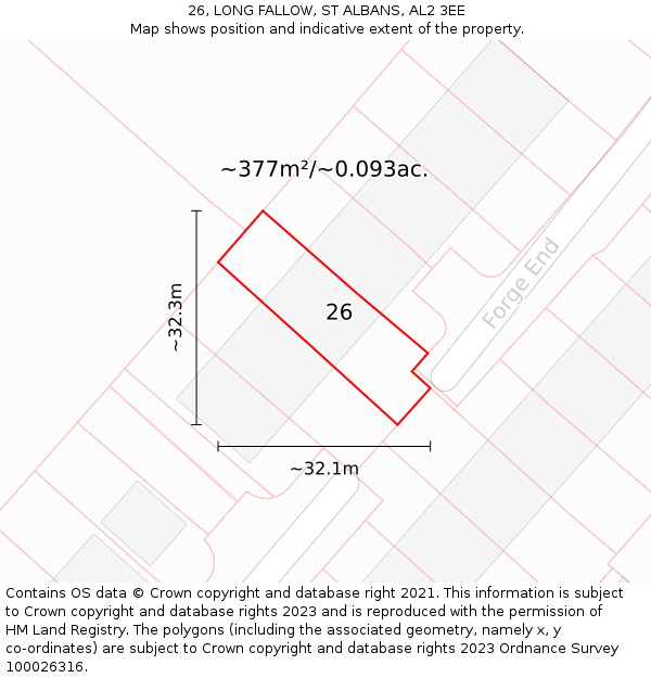 26, LONG FALLOW, ST ALBANS, AL2 3EE: Plot and title map