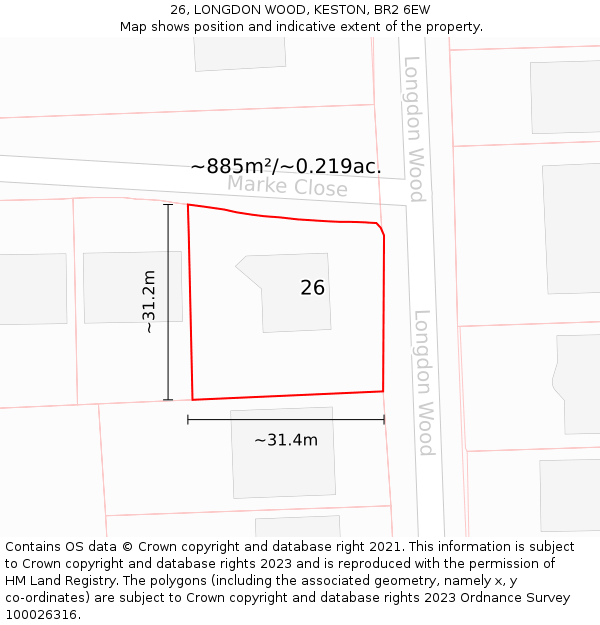 26, LONGDON WOOD, KESTON, BR2 6EW: Plot and title map