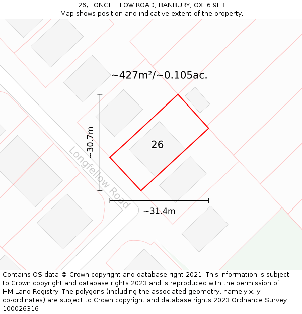 26, LONGFELLOW ROAD, BANBURY, OX16 9LB: Plot and title map