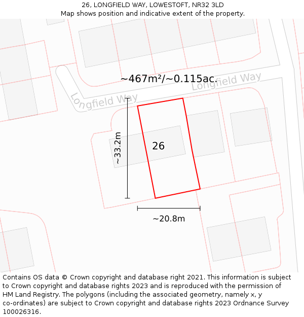 26, LONGFIELD WAY, LOWESTOFT, NR32 3LD: Plot and title map