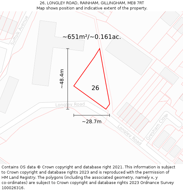 26, LONGLEY ROAD, RAINHAM, GILLINGHAM, ME8 7RT: Plot and title map