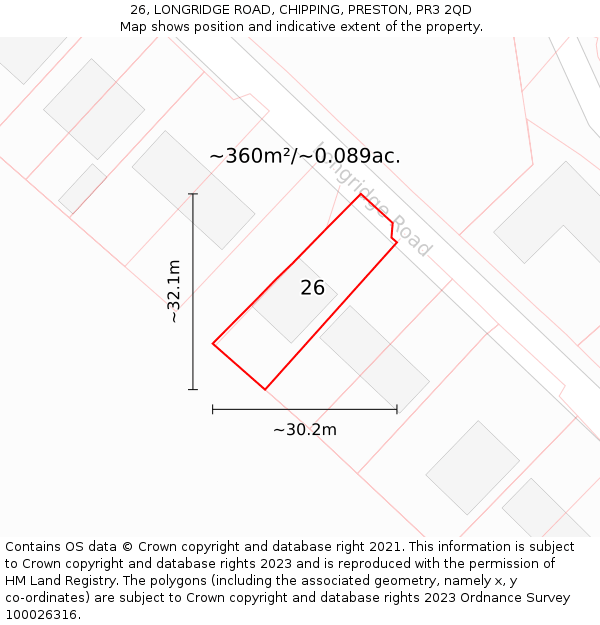 26, LONGRIDGE ROAD, CHIPPING, PRESTON, PR3 2QD: Plot and title map