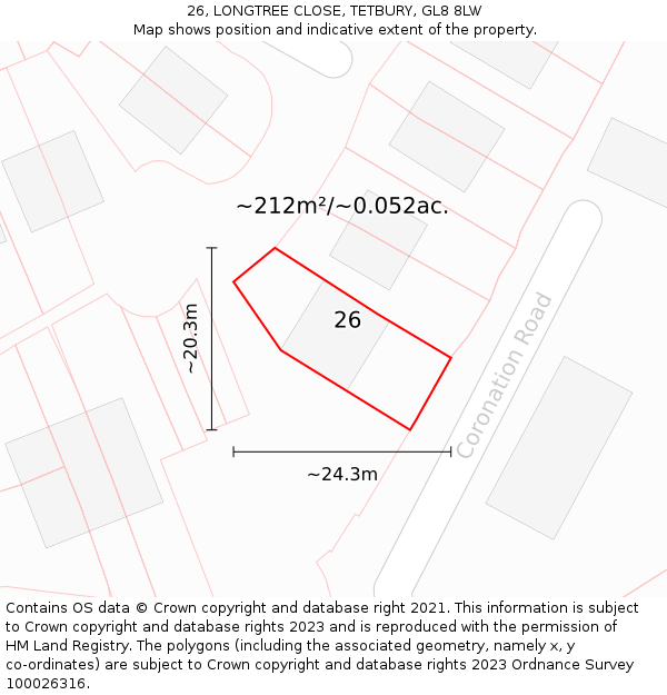 26, LONGTREE CLOSE, TETBURY, GL8 8LW: Plot and title map