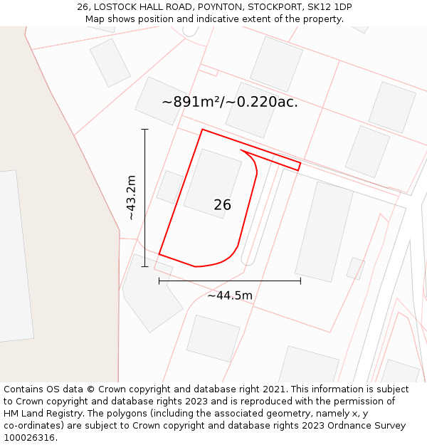 26, LOSTOCK HALL ROAD, POYNTON, STOCKPORT, SK12 1DP: Plot and title map