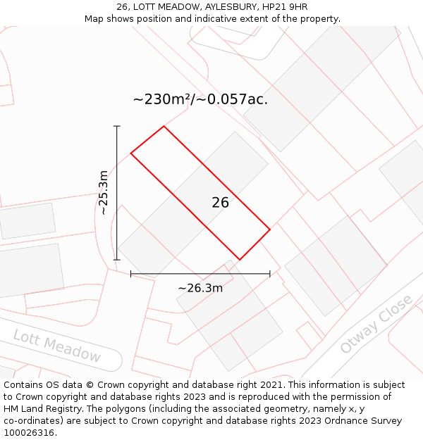 26, LOTT MEADOW, AYLESBURY, HP21 9HR: Plot and title map