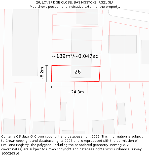 26, LOVERIDGE CLOSE, BASINGSTOKE, RG21 3LF: Plot and title map