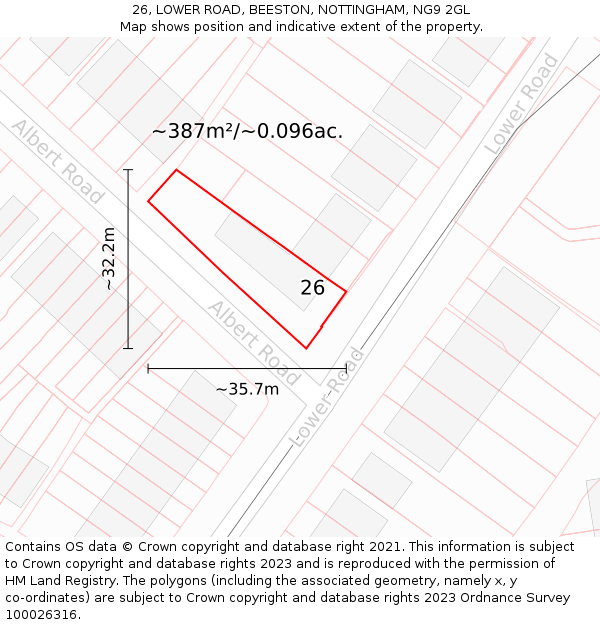 26, LOWER ROAD, BEESTON, NOTTINGHAM, NG9 2GL: Plot and title map