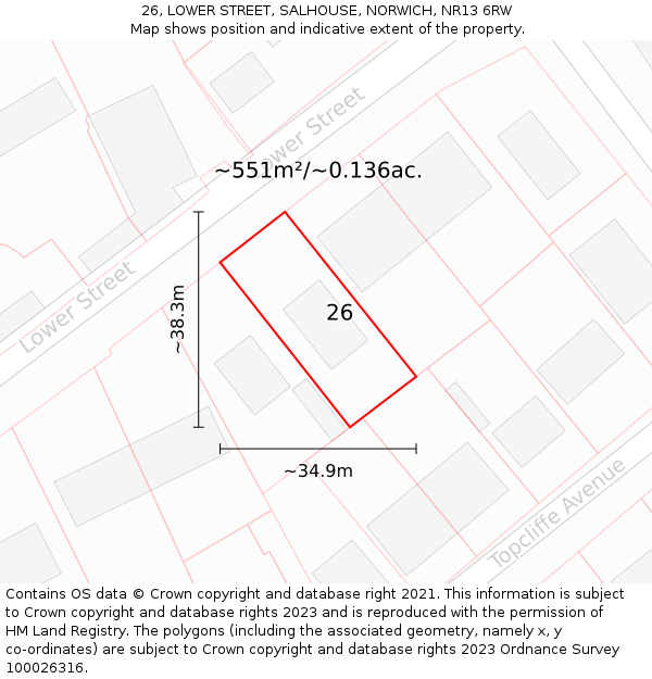 26, LOWER STREET, SALHOUSE, NORWICH, NR13 6RW: Plot and title map