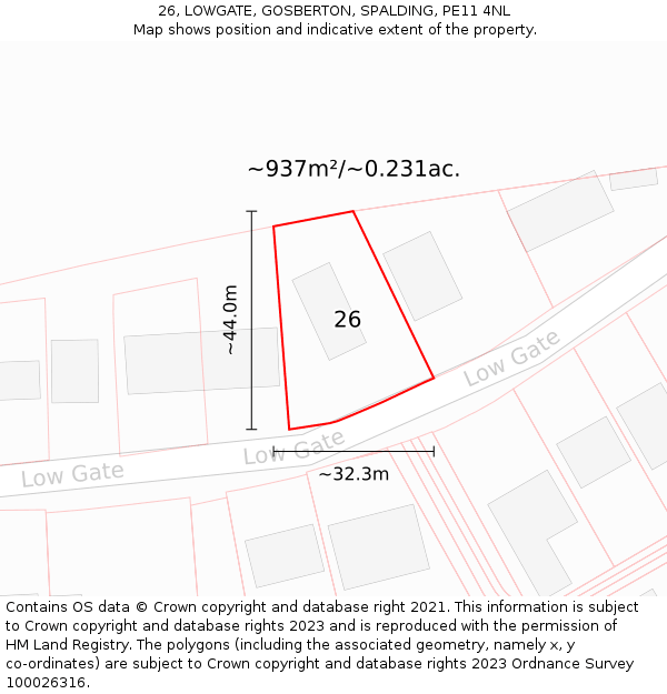 26, LOWGATE, GOSBERTON, SPALDING, PE11 4NL: Plot and title map