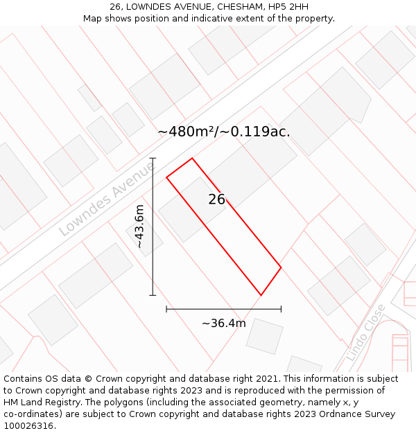 26, LOWNDES AVENUE, CHESHAM, HP5 2HH: Plot and title map