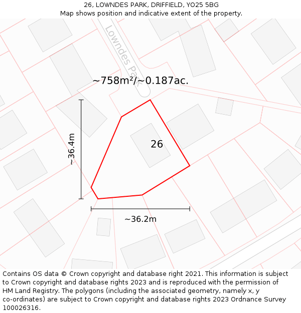 26, LOWNDES PARK, DRIFFIELD, YO25 5BG: Plot and title map