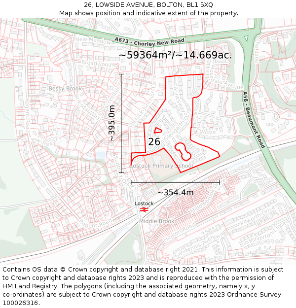 26, LOWSIDE AVENUE, BOLTON, BL1 5XQ: Plot and title map