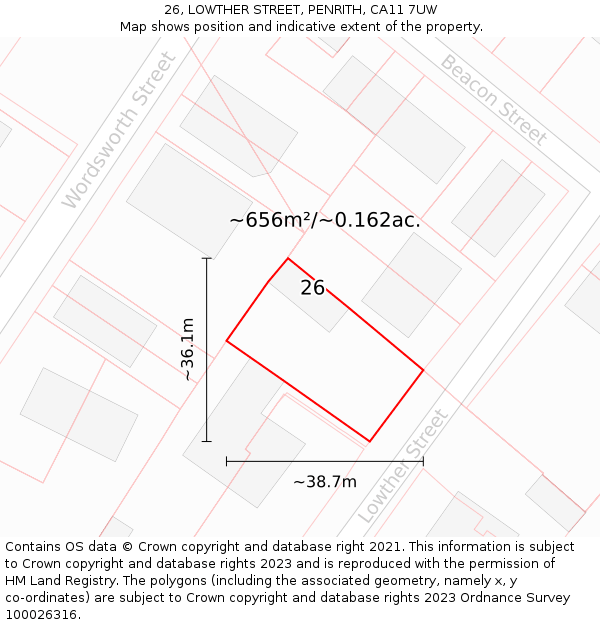 26, LOWTHER STREET, PENRITH, CA11 7UW: Plot and title map