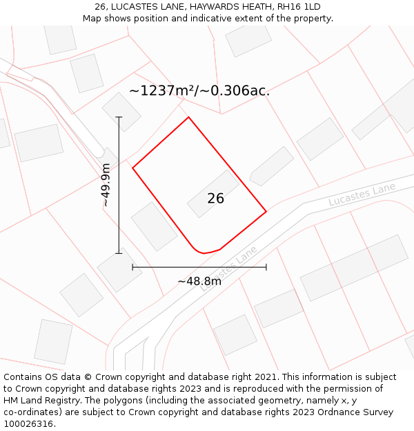 26, LUCASTES LANE, HAYWARDS HEATH, RH16 1LD: Plot and title map