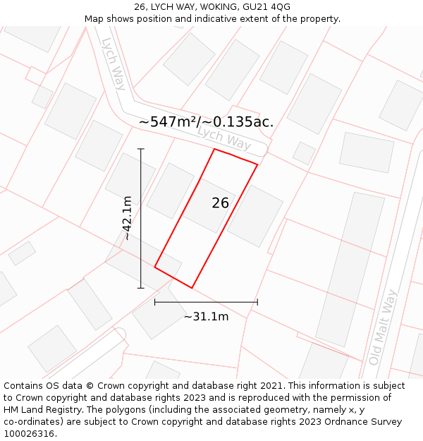 26, LYCH WAY, WOKING, GU21 4QG: Plot and title map